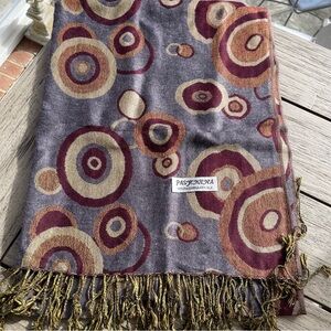 Pashmina & Silk Geometric Patterned Fringe Scarf Wrap